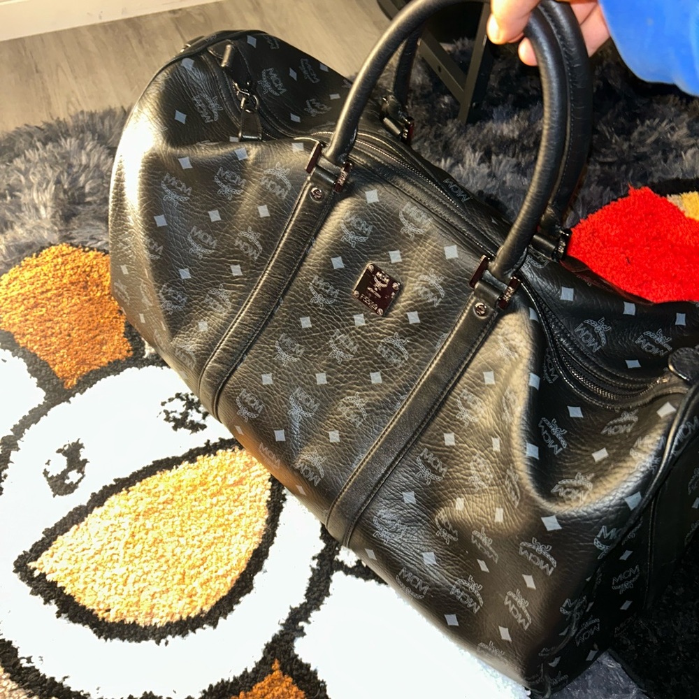 MCM Black and Gray Monogram Weekender Duffel Bag Genuine/Authentic leather